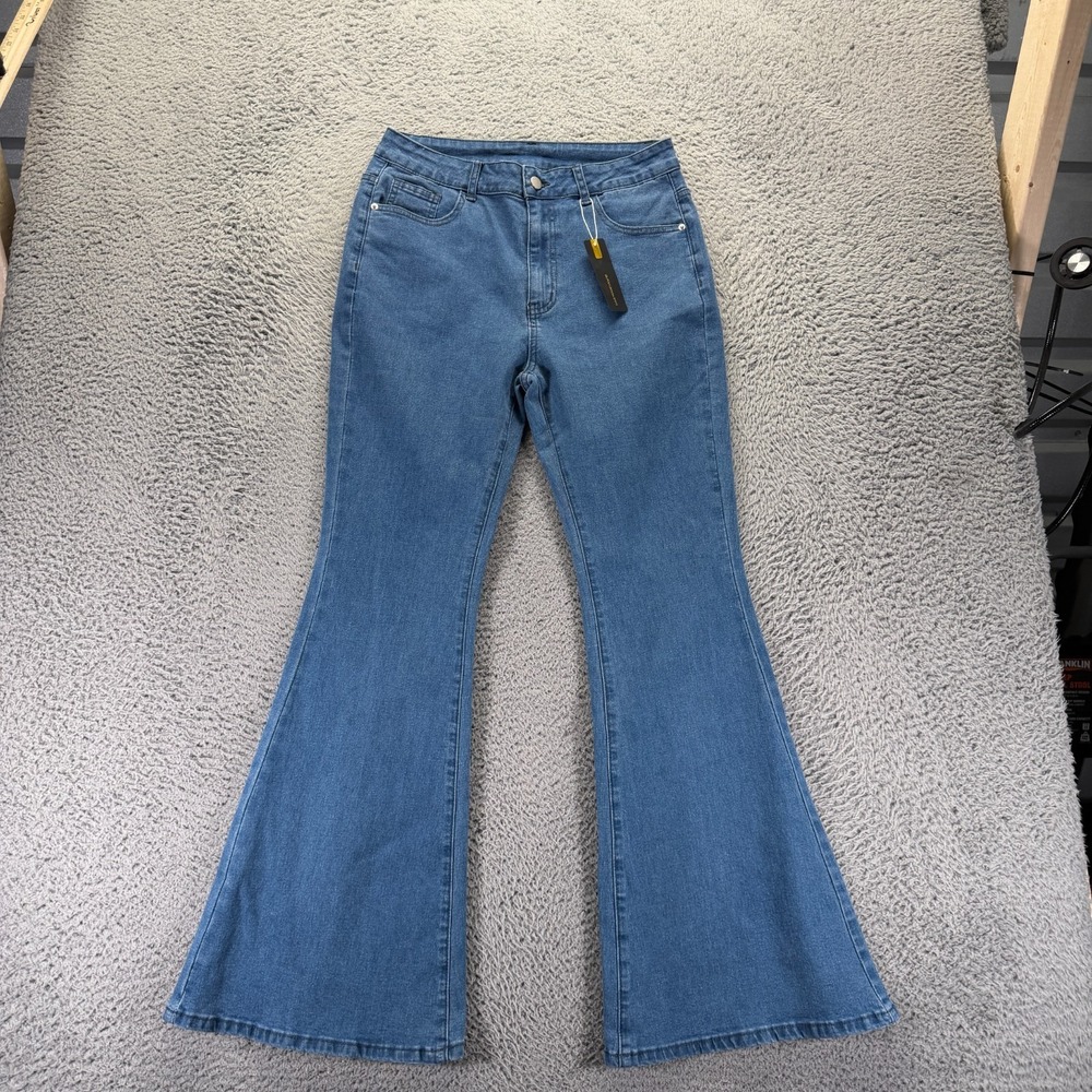Gilipur Jeans Women's L Blue Cotton Denim Flared Leg Travel Workwear Stretch